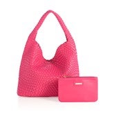 Woven Leather Hobo Magenta