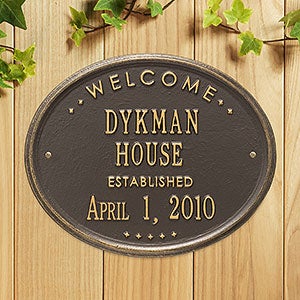 Oval Welcome Personalized Aluminum House Plaque - Bronze  Gold - 1356D-OG