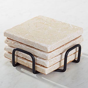 Black Metal Tumbled Stone Coaster Holder - 15819