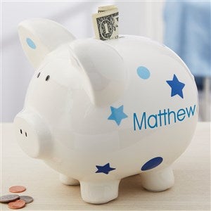 Baby Boy Polka Dots  Stars Personalized Piggy Bank - 18609