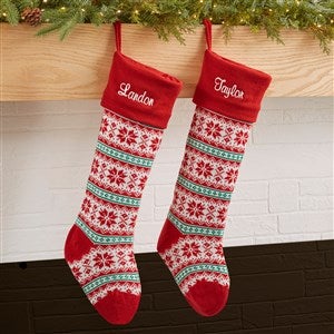 Holiday Sweater Personalized Jumbo Knit Christmas Stockings - Red  Green - 19001