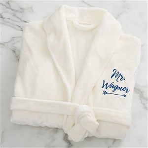 Mr. Embroidered Luxury Ivory Fleece Robe - 19219-MRI