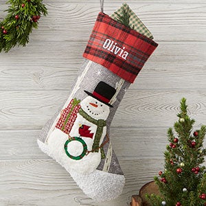 Snowman Personalized Plaid Christmas Stocking - 20996-SM