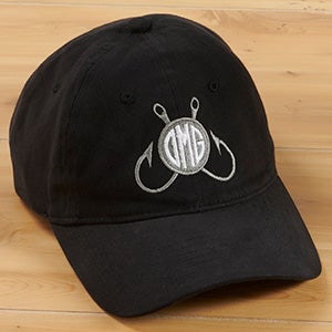 Fishing Monogram Personalized Black Baseball Cap - 27104-B