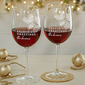 Festive Foliage Christmas Engraved Red Wine Glass - 27799-R