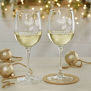 Festive Foliage Christmas Engraved White Wine Glass - 27799-W