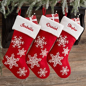 Red  White Snowflake Personalized Christmas Stocking - 28065