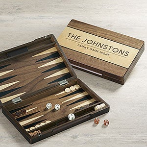 Personalized Backgammon Game with Walnut Stain Wood Case - 30309