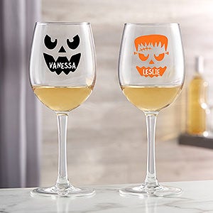 Jack-o'-Lantern Halloween Personalized White Wine Glass - 32145-W