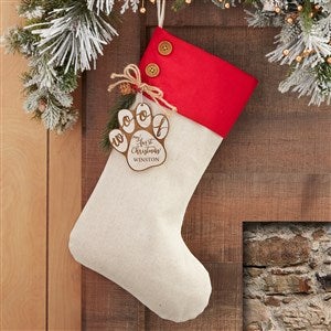 Happy Howl-idays Red Stocking with Personalized Whitewash Wood Tag - 32715-RW