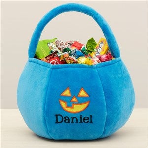 Jack-o'-Lantern Embroidered Plush Halloween Treat Bag-Blue - 36760-BU