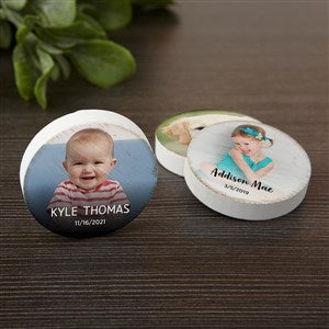 Photo, Name  Date Round Wood Magnet for Family Tree - 39771