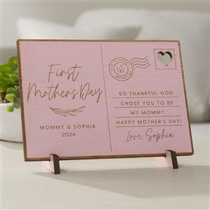 First Mother's Day Love Personalized Wood Postcard- Pink Stain - 40006-P