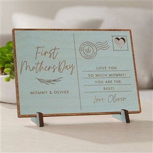 First Mother's Day Love Personalized Wood Postcard- Blue Stain - 40006-BL