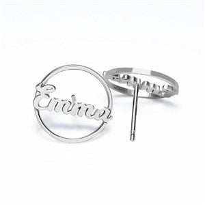 Personalized Circle Script Name Earrings - 40682D