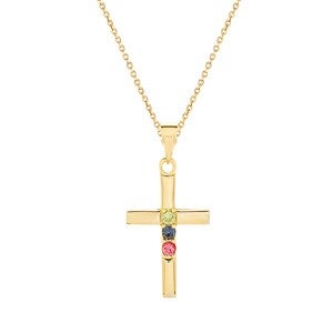 Cross Birthstone Custom Gold Pendant - 3 Stones - 40911D-3G