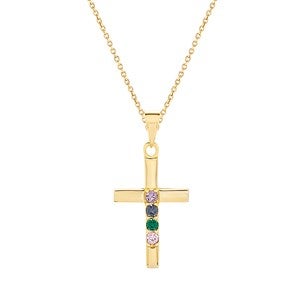 Cross Birthstone Custom Gold Pendant - 4 Stones - 40911D-4G