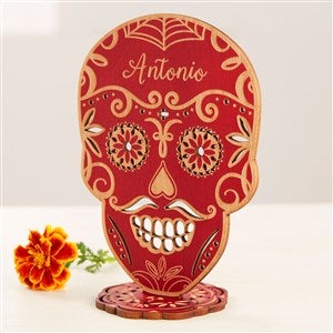 Day of the Dead Personalized Wood Sugar Skull Keepsake - Red - 41642-R