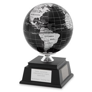 Engraved Solar Spinning Globe in Black  Silver - 42203