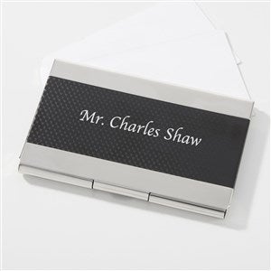 Engraved Black  Silver Business Card Case for Him - 42257