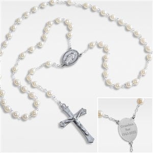 Engraved Adult Religious Pearl Rosary - 42292