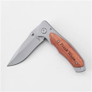 Engraved Matte Grey and Wood Pocket Knife for Him - 42861