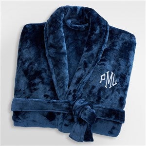 Ladies Classic Luxury Embroidered Fleece Robe - Navy