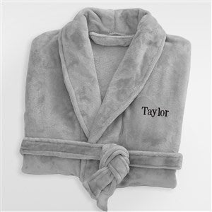 Ladies Classic Luxury Embroidered Fleece Robe - Grey - 43161-G