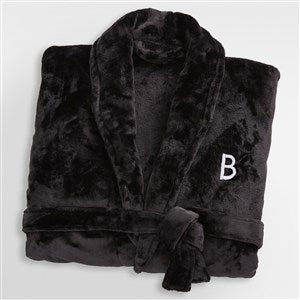 Mens Classic Luxury Embroidered Fleece Robe - Black - 43162-B