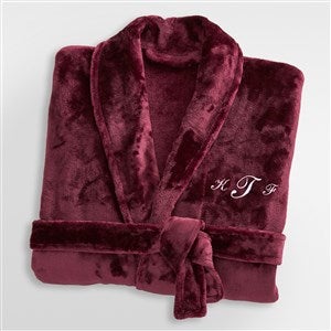 Mens Classic Luxury Embroidered Fleece Robe - Maroon - 43162-M