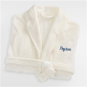 Mens Classic Luxury Embroidered Fleece Robe - Ivory - 43162-I