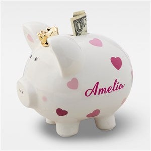 Baby Personalized Piggy Bank - Pink Heart - 43246-P