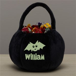 Glow-In-The-Dark Halloween Characters Personalized Pumpkin Treat Bag - Black - 43334-B