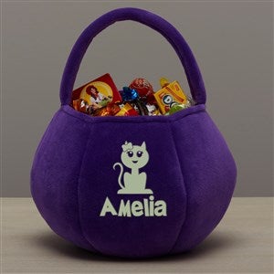 Glow-In-The-Dark Halloween Characters Personalized Pumpkin Treat Bag - Purple - 43334-PU