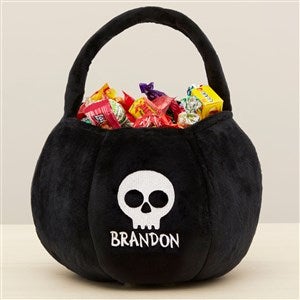 Pumpkin Faces Embroidered Plush Halloween Treat Bag - Black - 43335-B