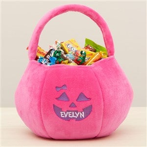 Pumpkin Faces Embroidered Plush Halloween Treat Bag - Pink - 43335-P