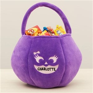 Pumpkin Faces Embroidered Plush Halloween Treat Bag - Purple - 43335-PU