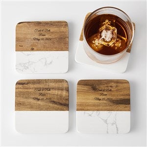 Engraved Wood and Stone Coaster Set - 43653