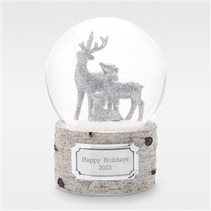 Engraved Silver Glittering Deer Snow Globe - 45543