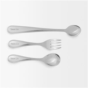 Engraved Baby Beaded Feeding Utensils Set of 3