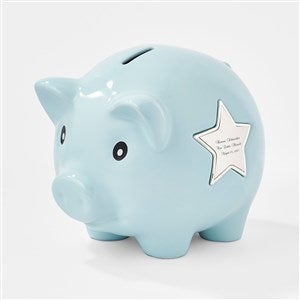 Engraved Ceramic Piggy Bank in Blue - 47412