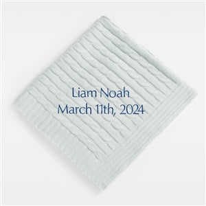 Embroidered Blue Cable Knit Baby Blanket - 47697