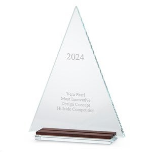 Engraved Large Glass Triangle Award with Wood - 48475