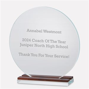 Engraved Large Round Glass Award with Wood - 48493