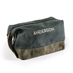 Embroidered Waxed Canvas Toiletry Bag in Slate - 48523