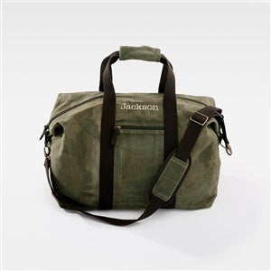 Embroidered Waxed Canvas Weekender Duffle Bag in Olive - 48524