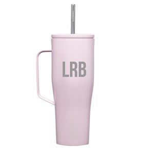 Engraved Corkcicle Monogram 30oz Cold Cup with Handle in Powder Pink - 50327