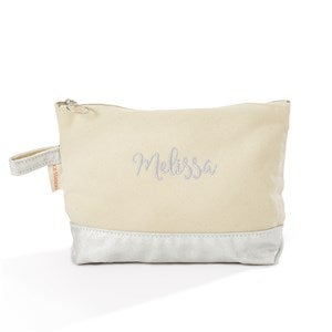 Embroidered Metallic Cosmetic Bag in Silver - 50388