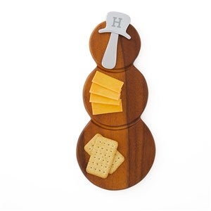 Engraved Nambé Snowman Cheese Board with Top Hat Spreader - 50444