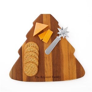 Engraved Nambé Christmas Tree Cheese Board with Star Spreader - 50452